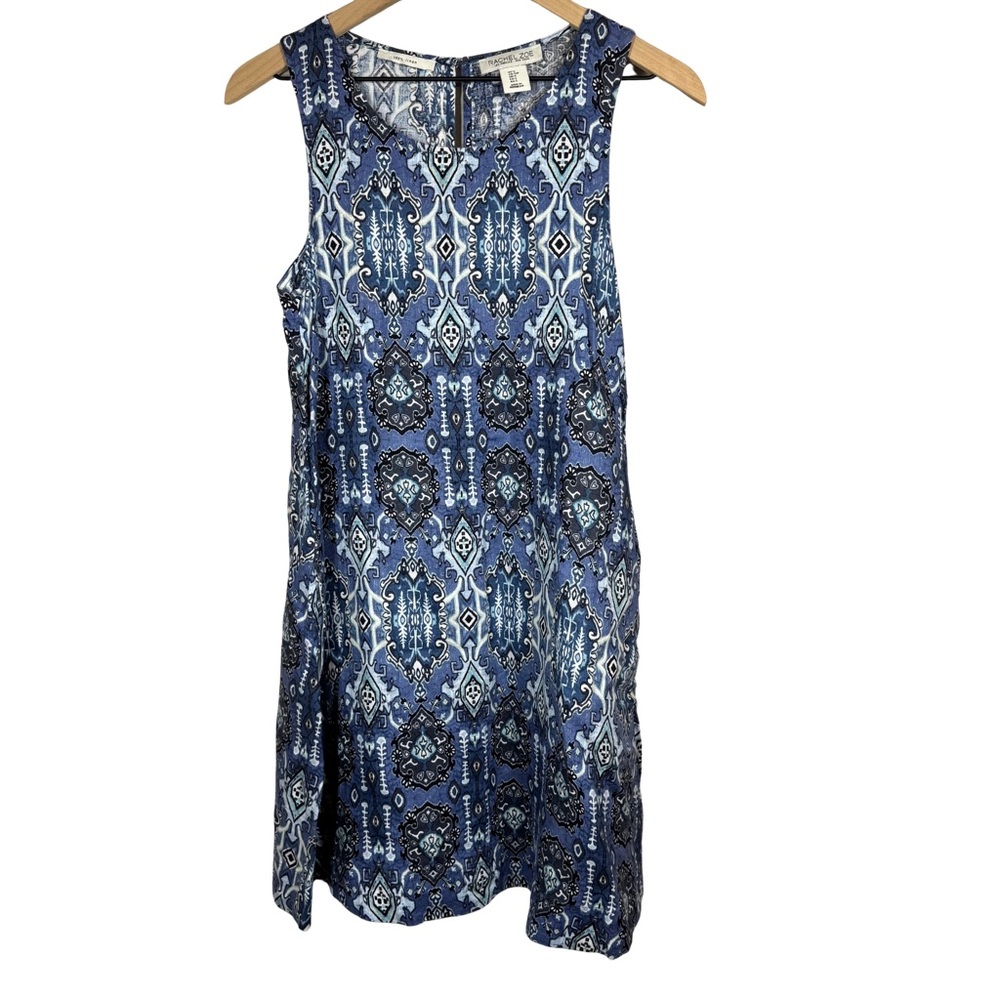 Rachel Zoe SMALL Sleeveless 100% Linen Blue Dress Vacation Resort Beach